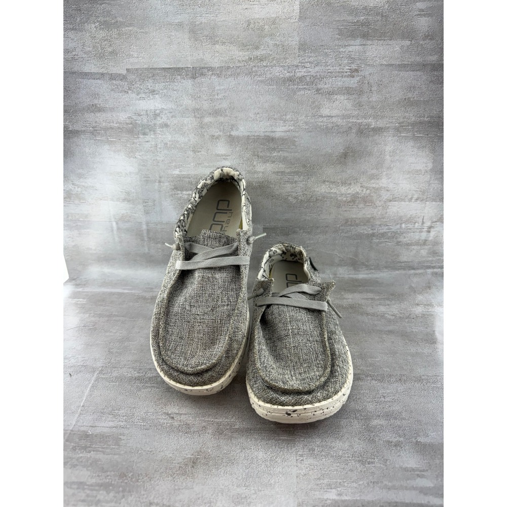 Hey Dude Wendy Linen Iron Grey Floral Lining Loafers Women Sz 7 Slip On Shoes